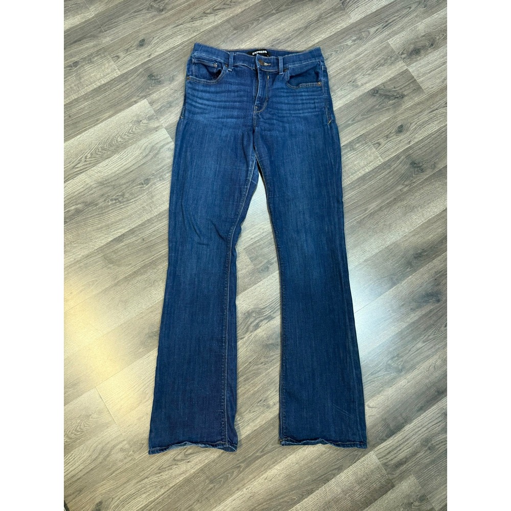 Express Stretch Mid Rise Bootcut Jeans Dark Wash Denim Size 8L Long